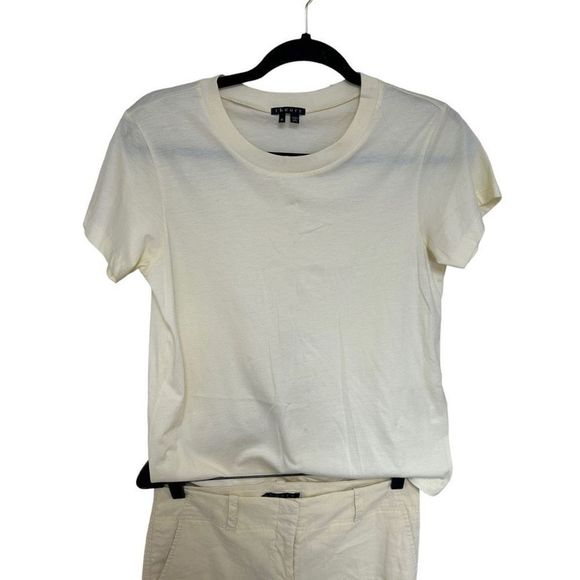 Theory Women's Cream Cotton Top And Linen Blend Pants Set Size Medium 6 - Picture 4 of 16